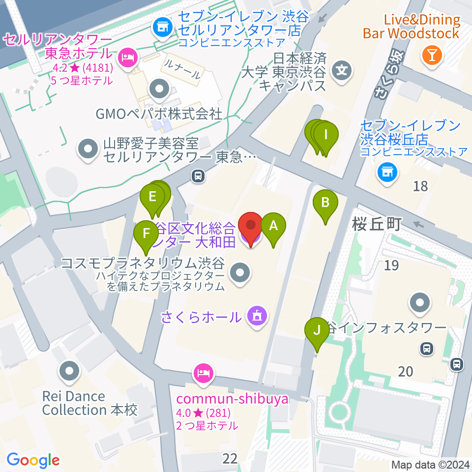 渋谷区文化総合センター大和田周辺のファミレス・ファーストフード一覧地図