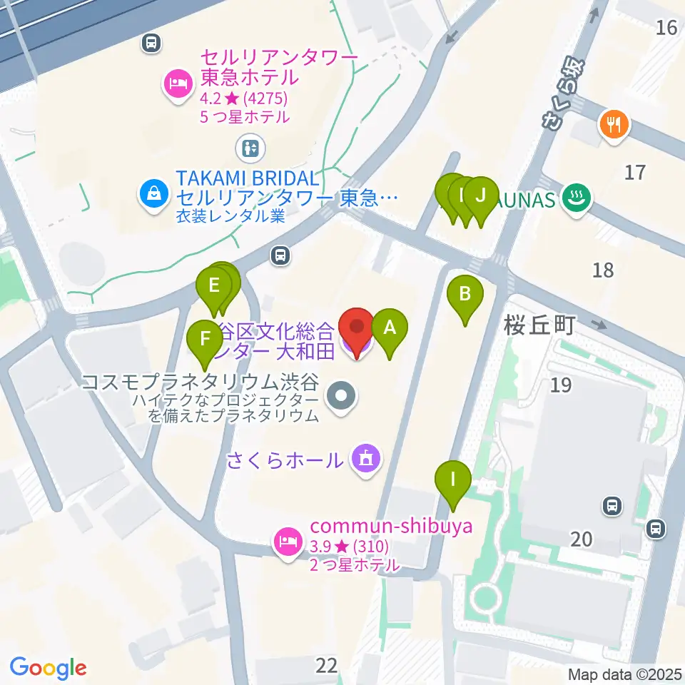 渋谷区文化総合センター大和田周辺のファミレス・ファーストフード一覧地図