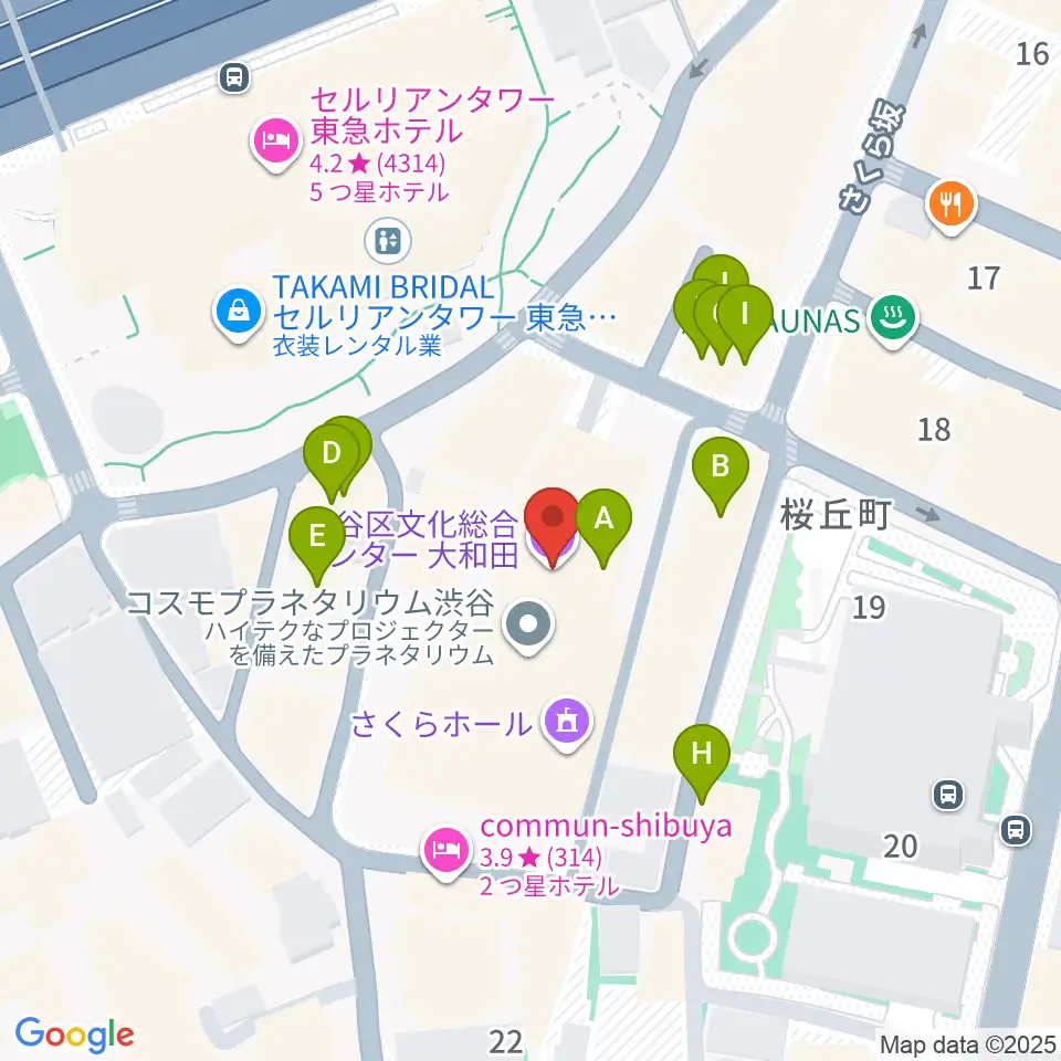 渋谷区文化総合センター大和田周辺のファミレス・ファーストフード一覧地図