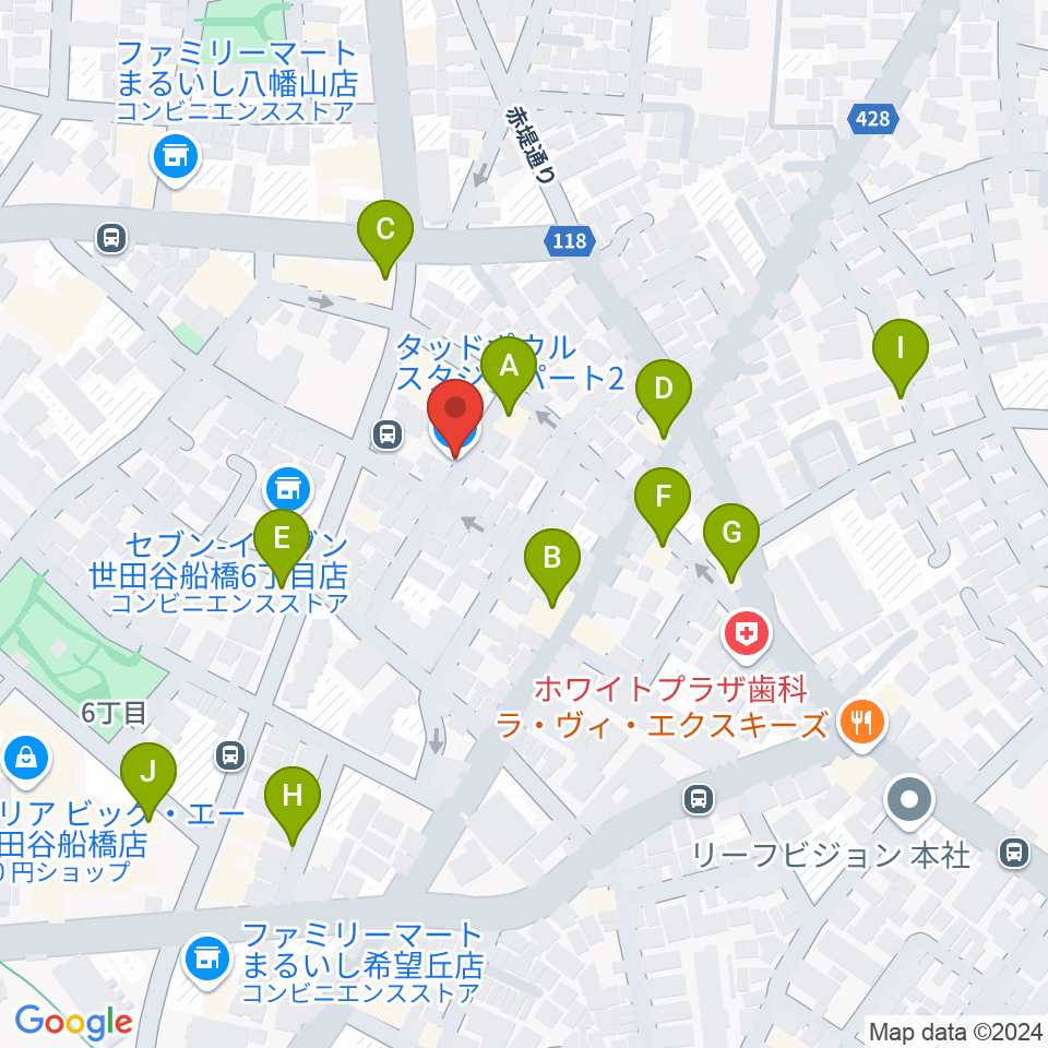 タッドポウルスタジオ Part2周辺のファミレス・ファーストフード一覧地図