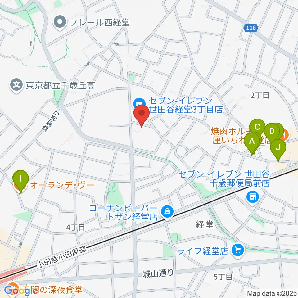 カルラホール周辺のファミレス・ファーストフード一覧地図