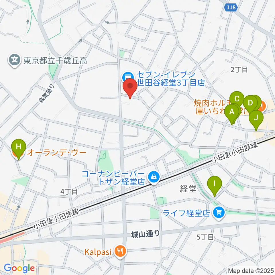 カルラホール周辺のファミレス・ファーストフード一覧地図