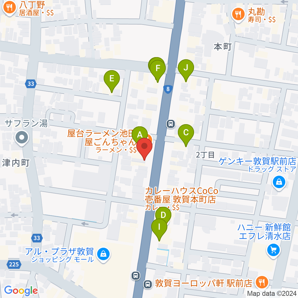 オーディオ渡辺周辺のファミレス・ファーストフード一覧地図