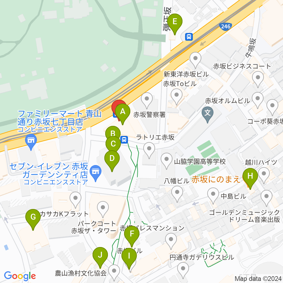 赤坂区民センター周辺のファミレス・ファーストフード一覧地図