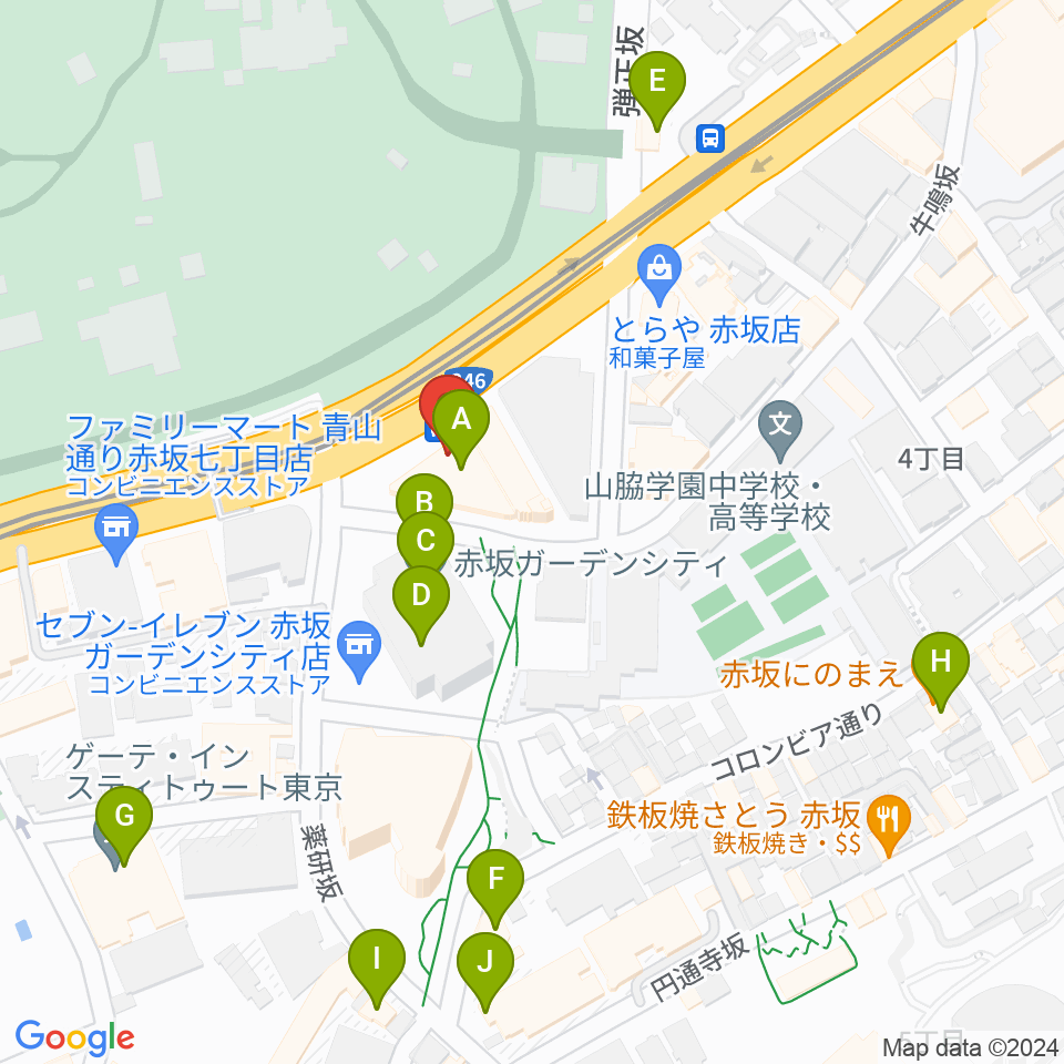 赤坂区民センター周辺のファミレス・ファーストフード一覧地図