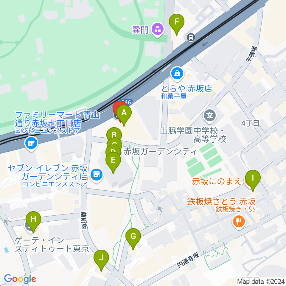 赤坂区民センター周辺のファミレス・ファーストフード一覧地図