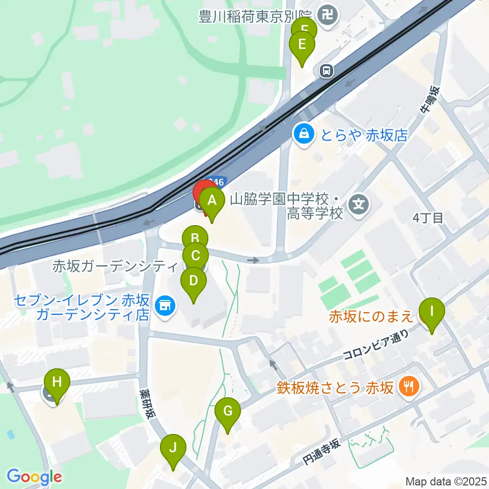 赤坂区民センター周辺のファミレス・ファーストフード一覧地図