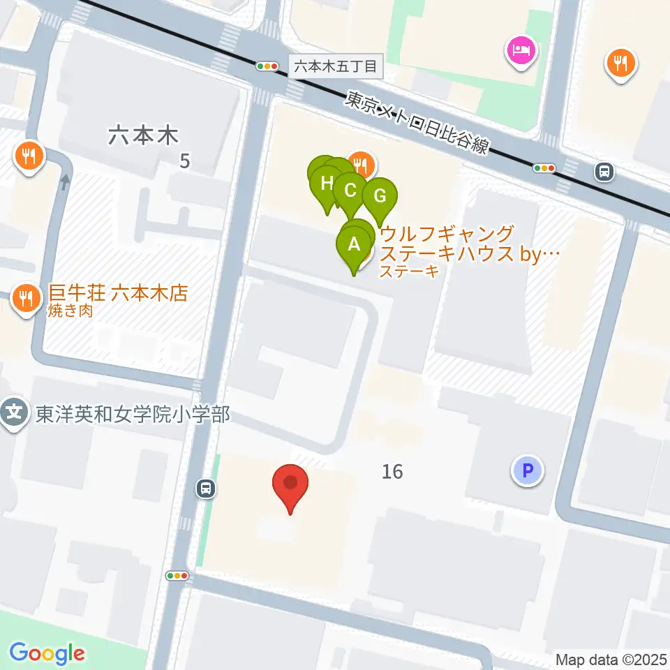 港区麻布区民センター周辺のファミレス・ファーストフード一覧地図