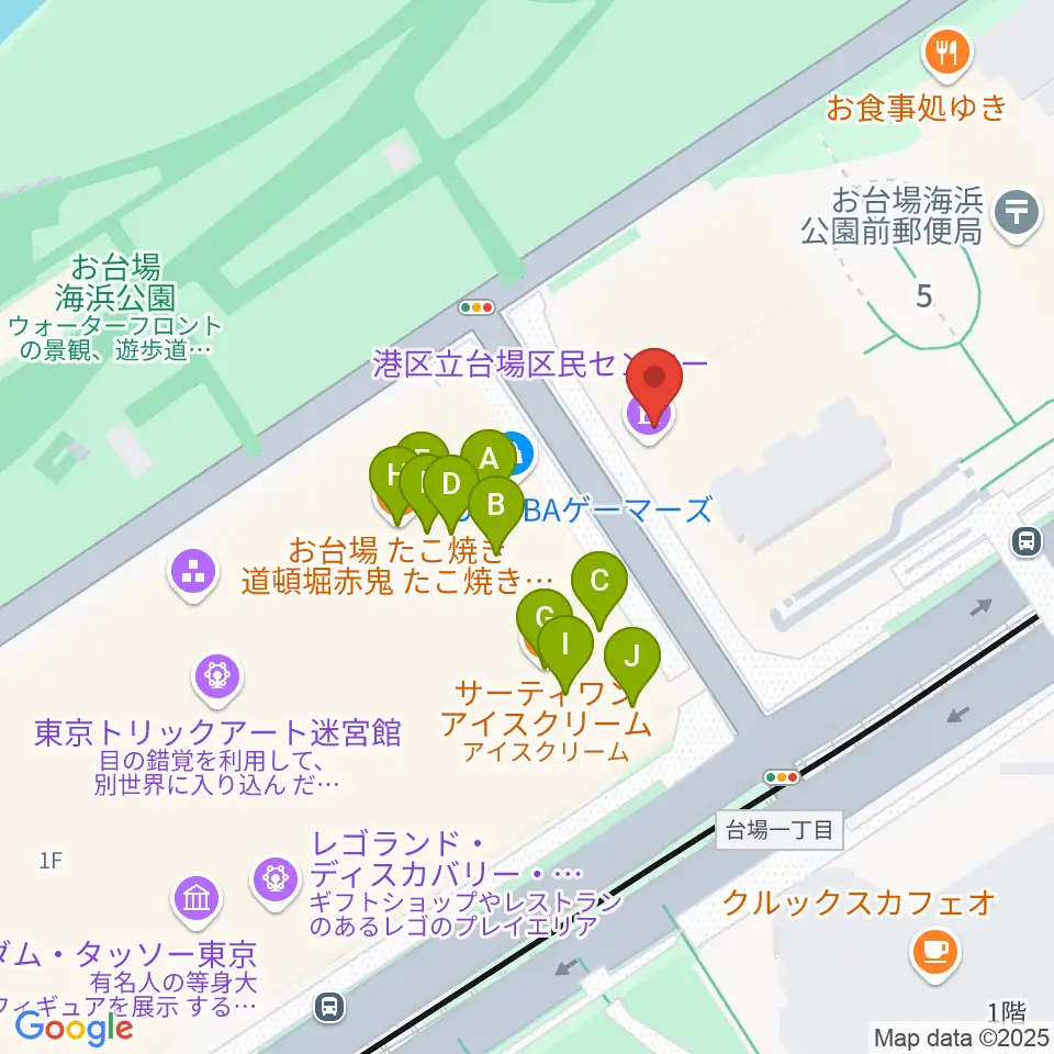 港区立台場区民センター周辺のファミレス・ファーストフード一覧地図