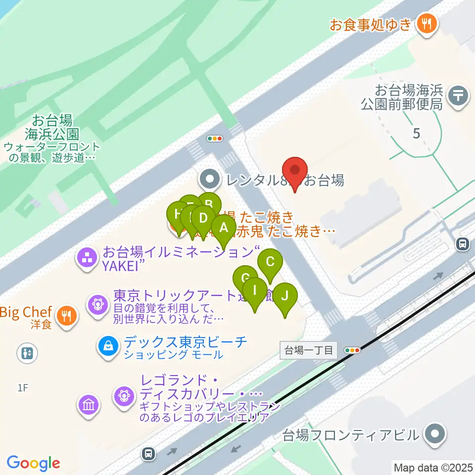 港区立台場区民センター周辺のファミレス・ファーストフード一覧地図