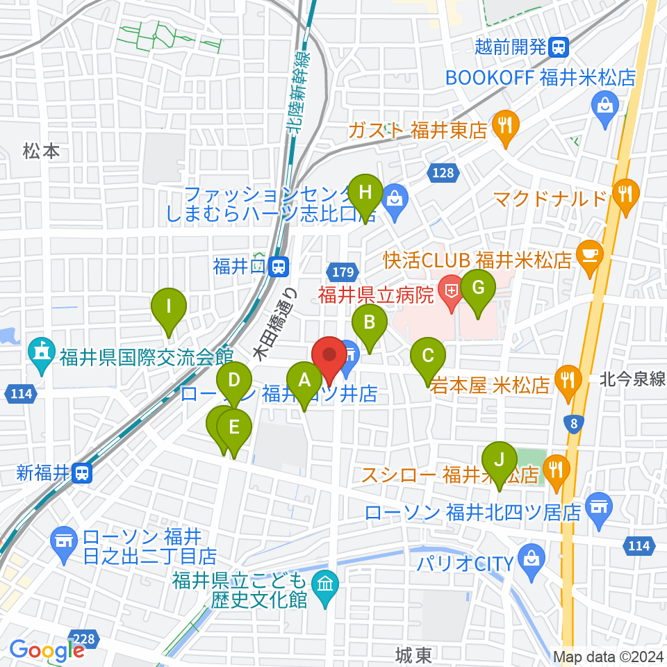 MPC楽器センター福井周辺のファミレス・ファーストフード一覧地図