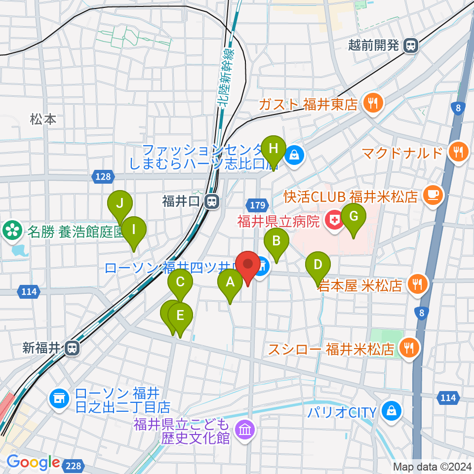 MPC楽器センター福井周辺のファミレス・ファーストフード一覧地図