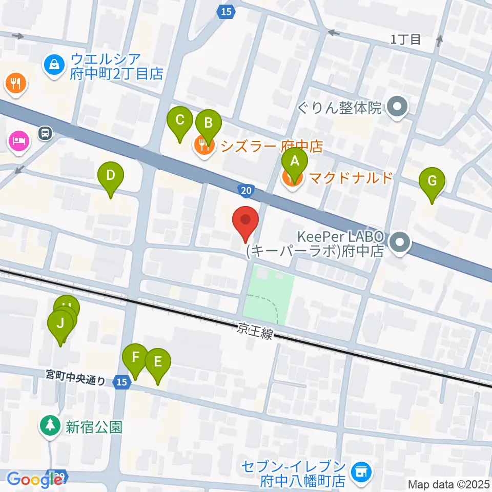 府中スタジオフライト周辺のファミレス・ファーストフード一覧地図