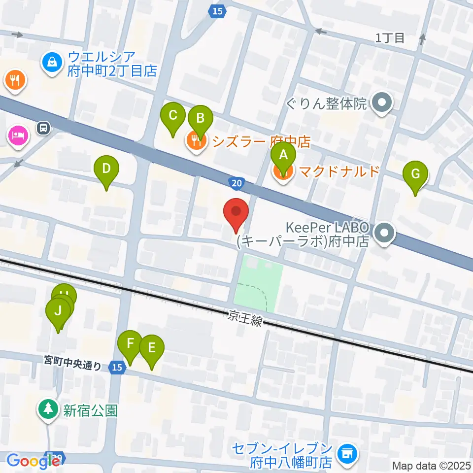 府中スタジオフライト周辺のファミレス・ファーストフード一覧地図
