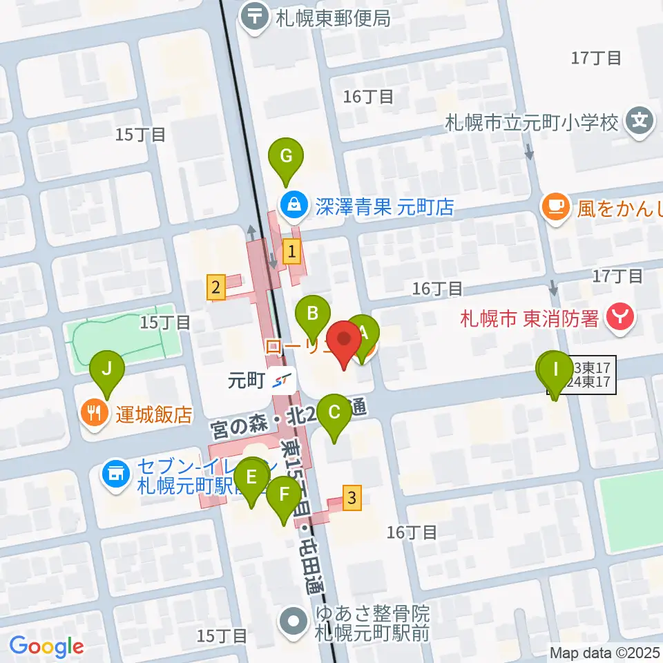ローランドミュージックスクール札幌元町校周辺のファミレス・ファーストフード一覧地図