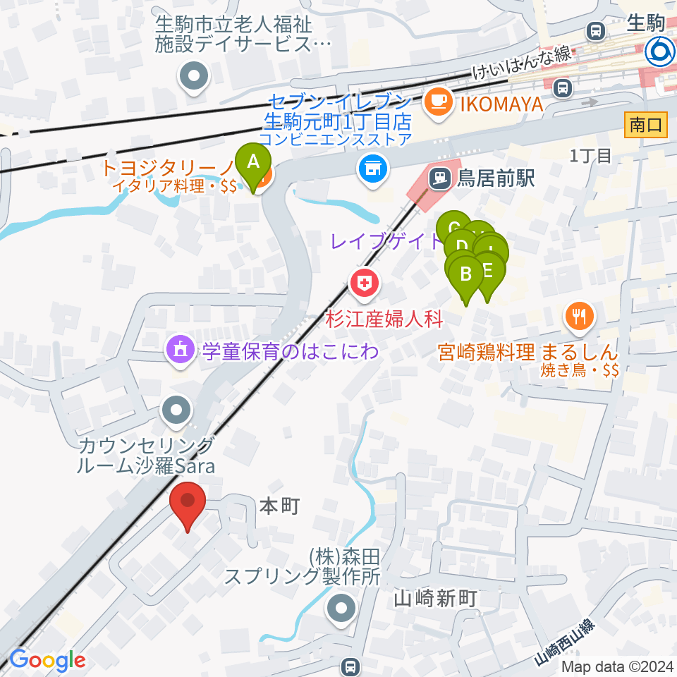 FIVE PENNIES周辺のファミレス・ファーストフード一覧地図