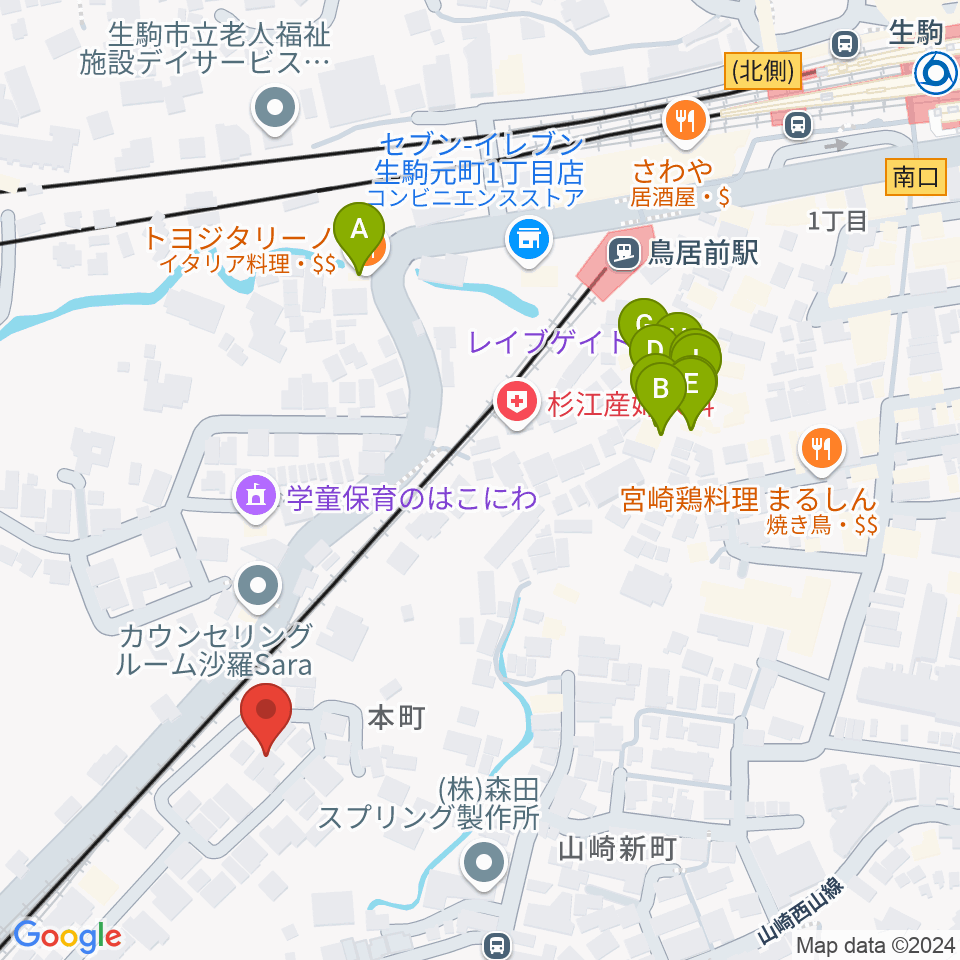 FIVE PENNIES周辺のファミレス・ファーストフード一覧地図