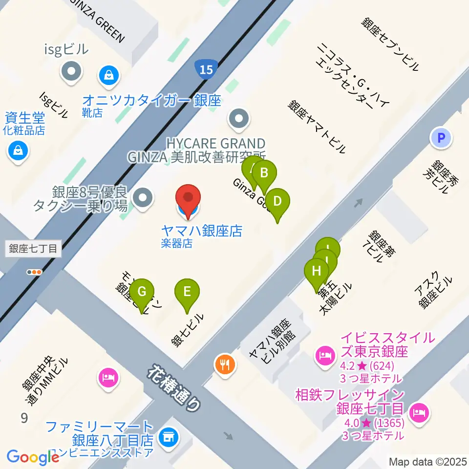 ヤマハ銀座店周辺のファミレス・ファーストフード一覧地図