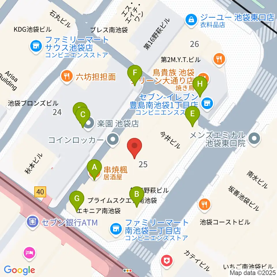 ヤマハミュージック 池袋店周辺のファミレス・ファーストフード一覧地図