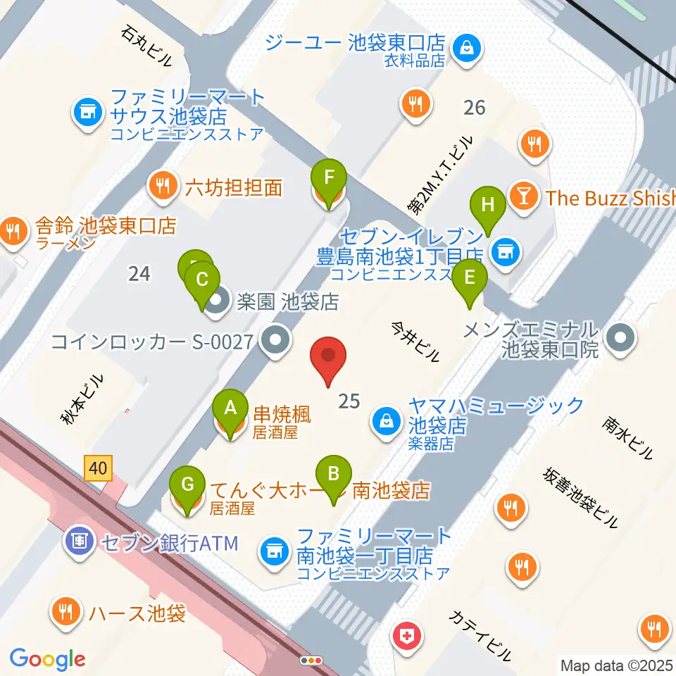 ヤマハミュージック 池袋店周辺のファミレス・ファーストフード一覧地図