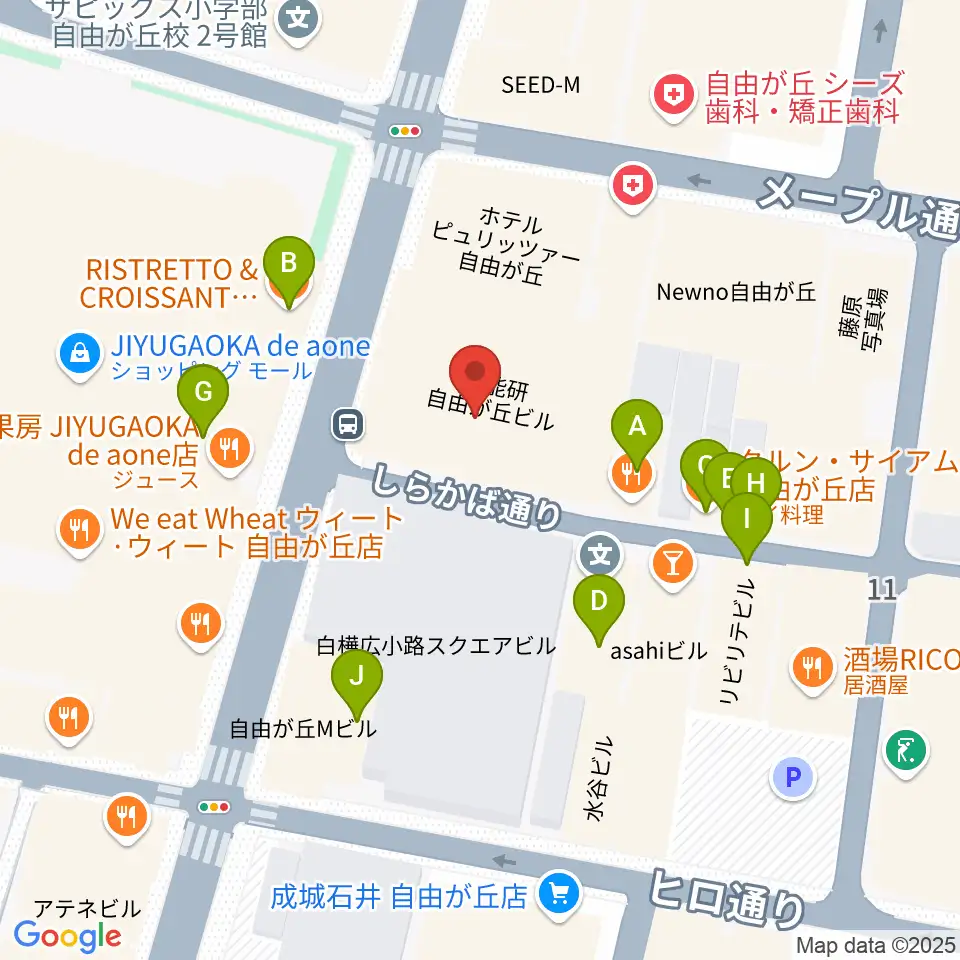 ミュージックアベニュー自由が丘 ヤマハミュージック周辺のファミレス・ファーストフード一覧地図