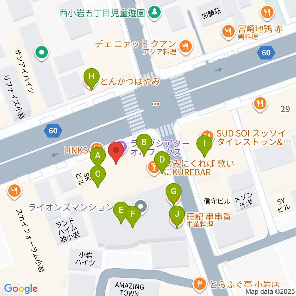 オルフェウスレコーディングスタジオ小岩店周辺のファミレス・ファーストフード一覧地図