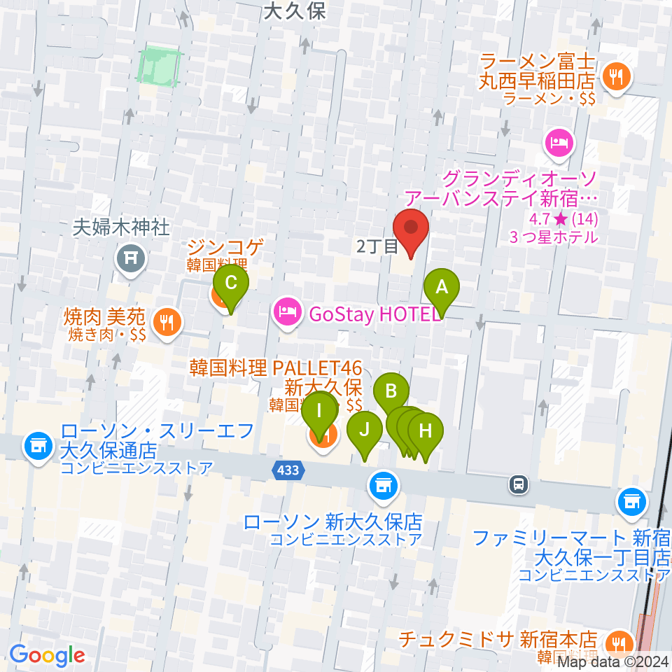 フリーダムスタジオ インフィニティー周辺のファミレス・ファーストフード一覧地図