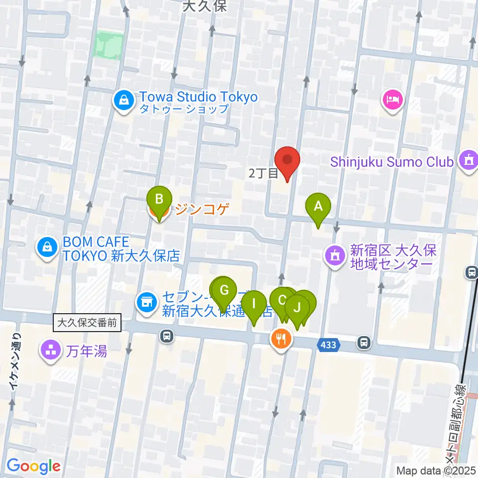 フリーダムスタジオ インフィニティー周辺のファミレス・ファーストフード一覧地図