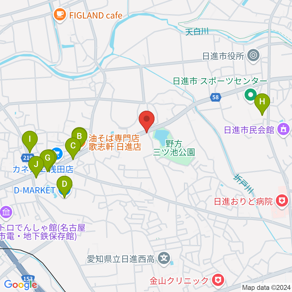 トーンウッドギター工房周辺のファミレス・ファーストフード一覧地図