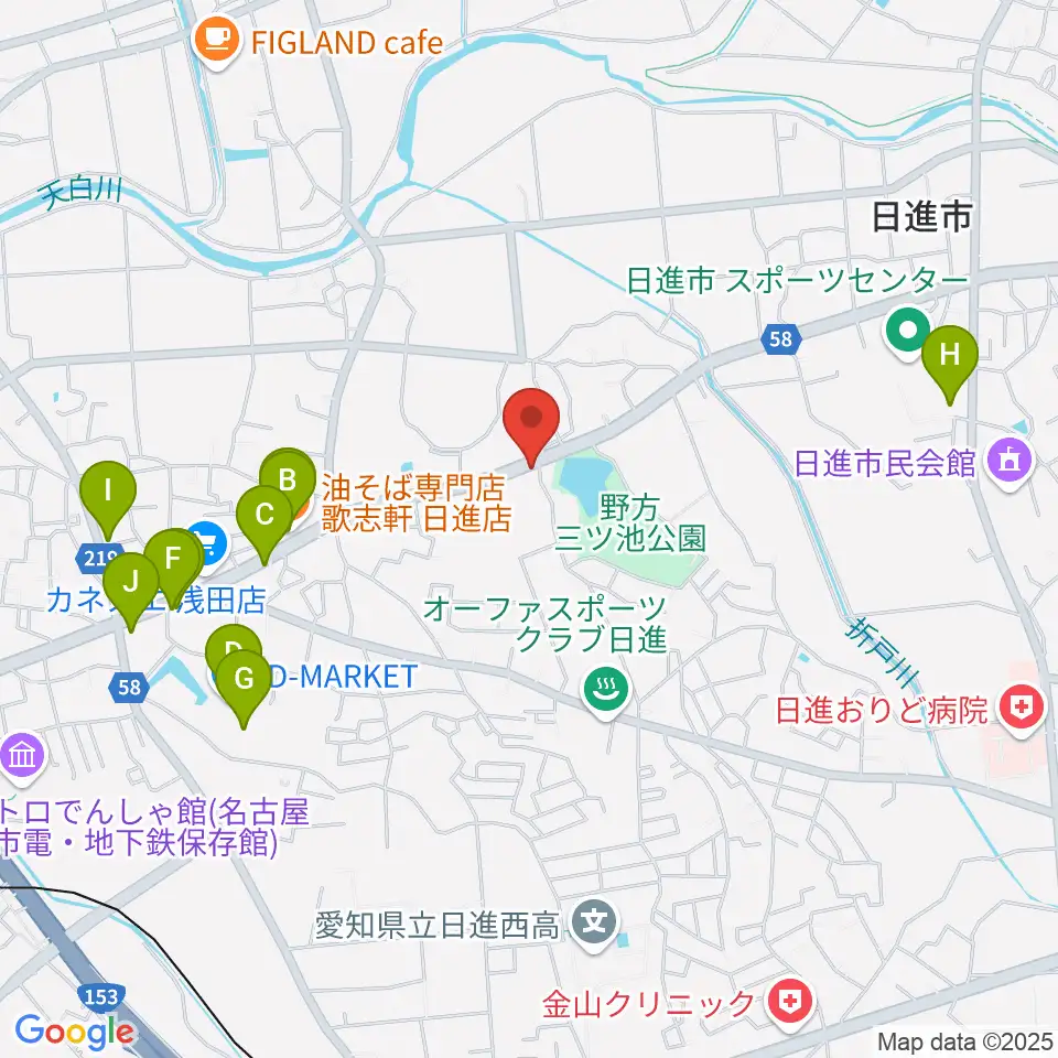 トーンウッドギター工房周辺のファミレス・ファーストフード一覧地図