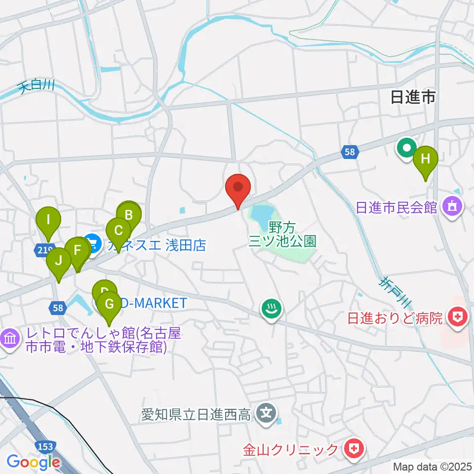 トーンウッドギター工房周辺のファミレス・ファーストフード一覧地図