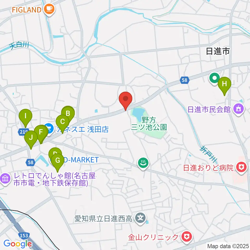 トーンウッドギター工房周辺のファミレス・ファーストフード一覧地図