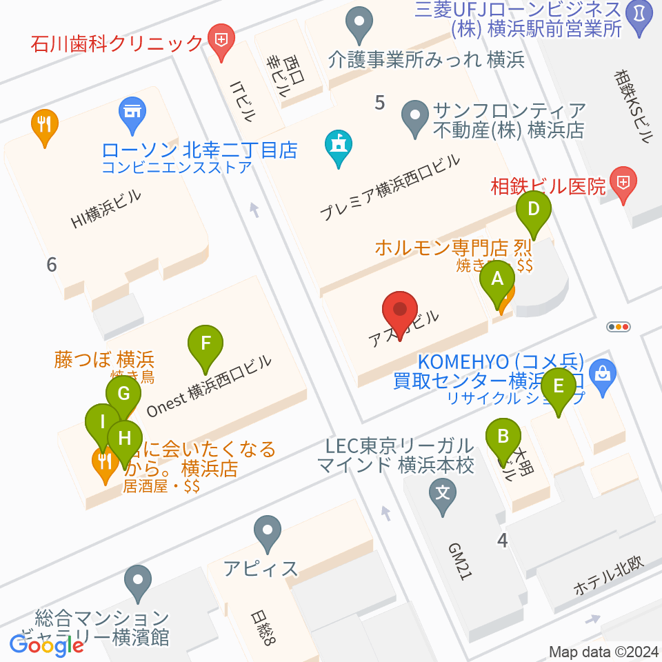 横浜センター ヤマハミュージック周辺のファミレス・ファーストフード一覧地図