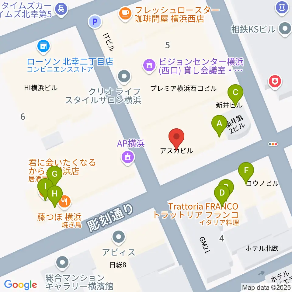横浜センター ヤマハミュージック周辺のファミレス・ファーストフード一覧地図