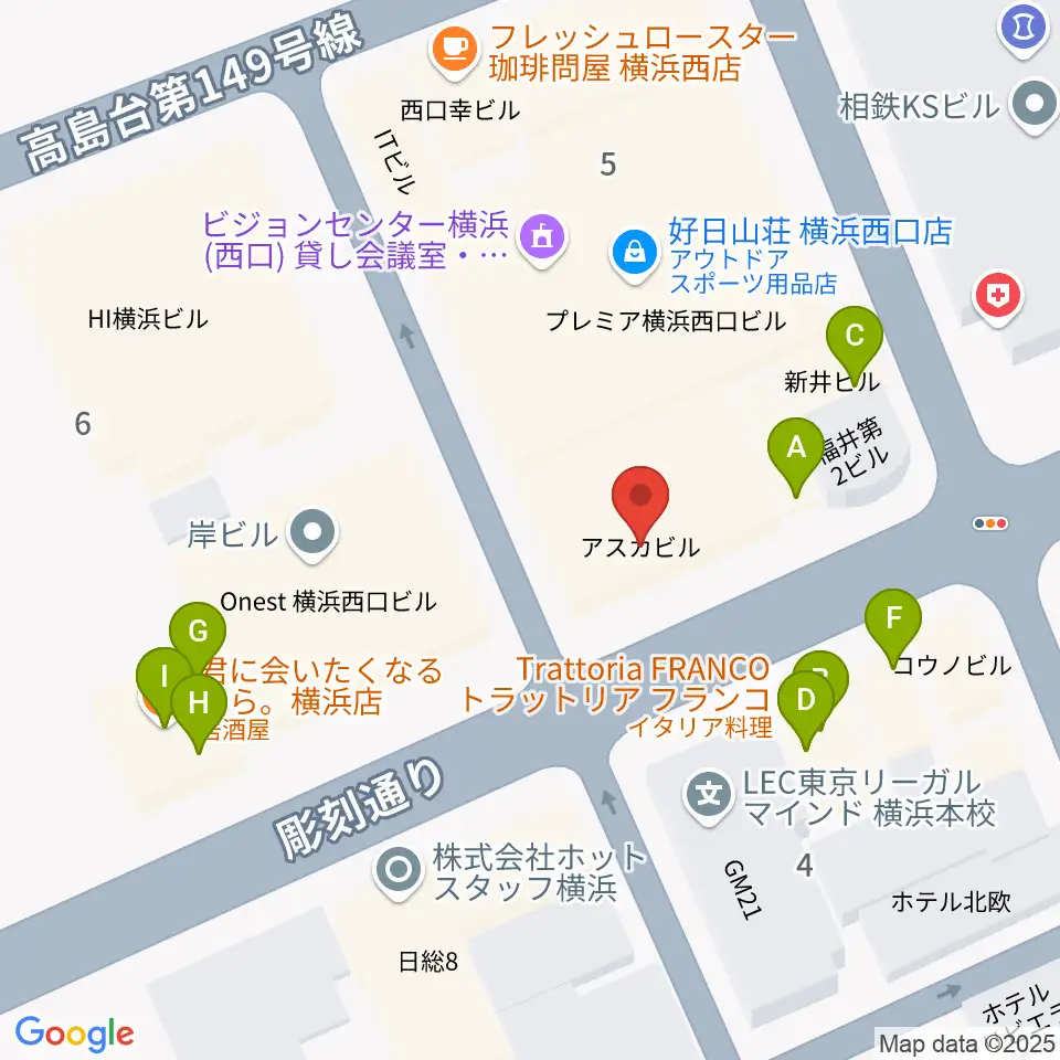 横浜センター ヤマハミュージック周辺のファミレス・ファーストフード一覧地図