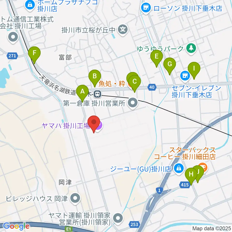 ヤマハピアノサービス掛川センター周辺のファミレス・ファーストフード一覧地図