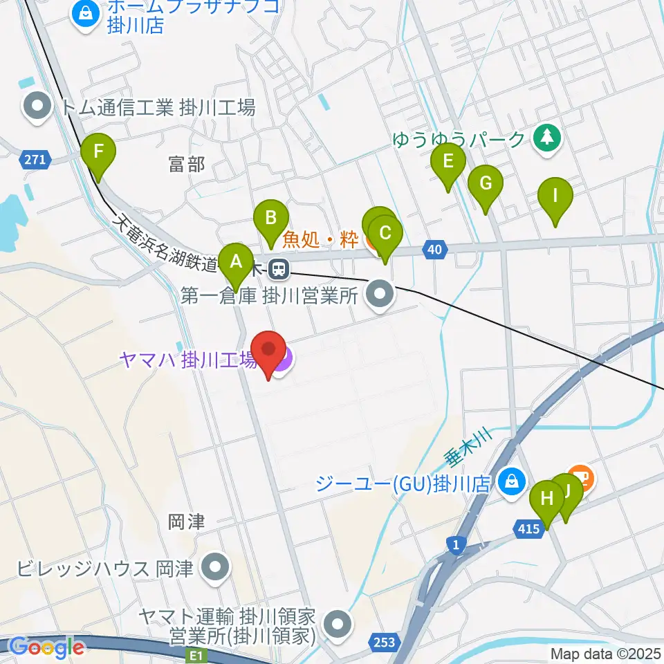 ヤマハピアノサービス掛川センター周辺のファミレス・ファーストフード一覧地図