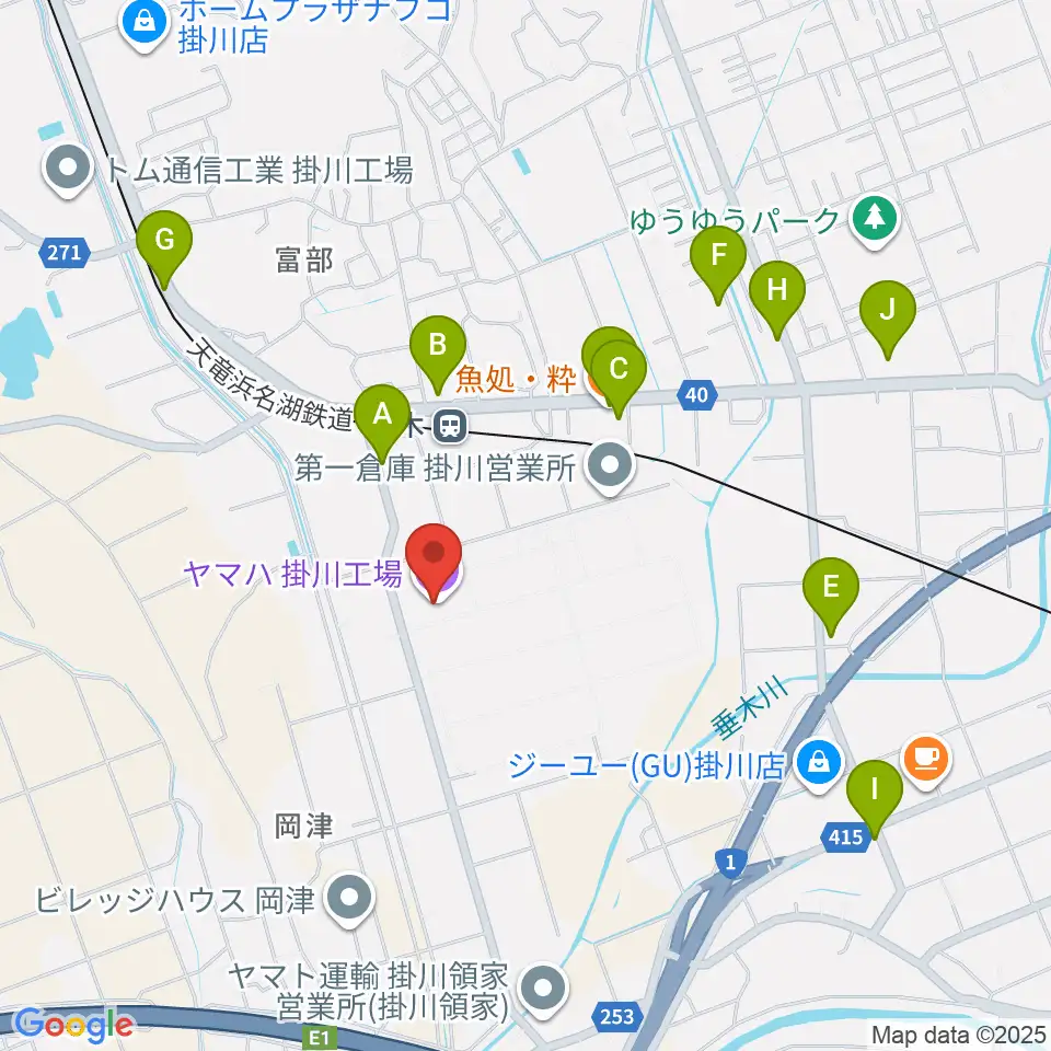 ヤマハピアノサービス掛川センター周辺のファミレス・ファーストフード一覧地図