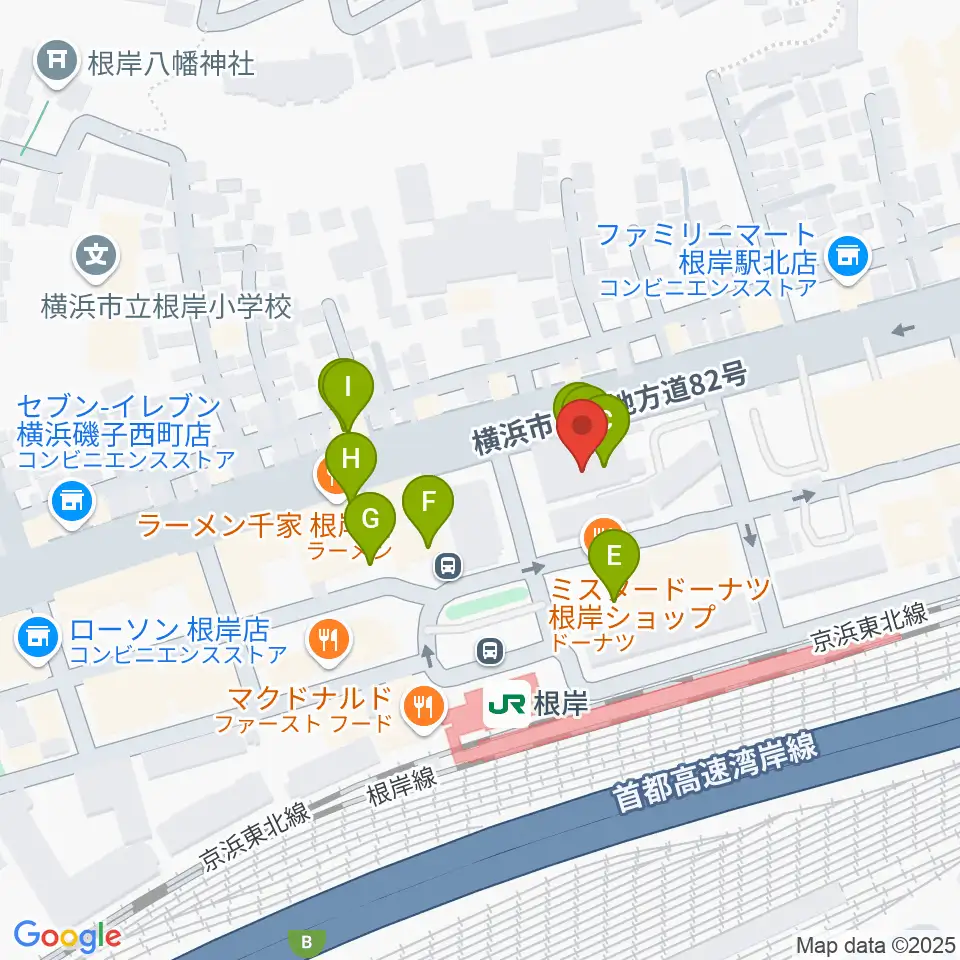 根岸センター ヤマハミュージック周辺のファミレス・ファーストフード一覧地図