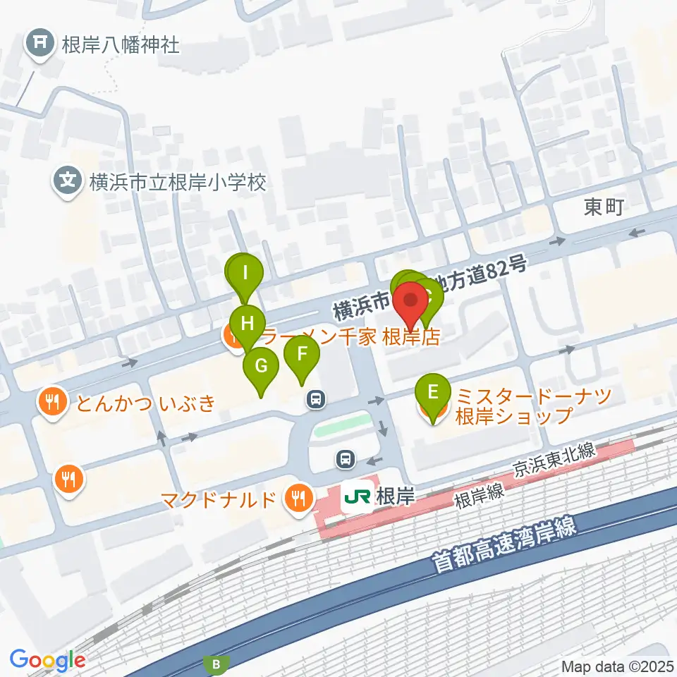 根岸センター ヤマハミュージック周辺のファミレス・ファーストフード一覧地図
