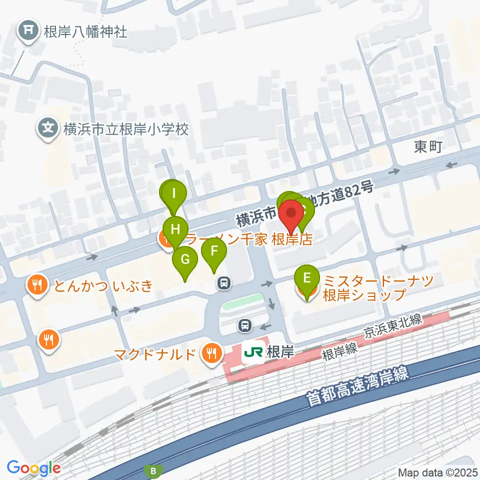 根岸センター ヤマハミュージック周辺のファミレス・ファーストフード一覧地図