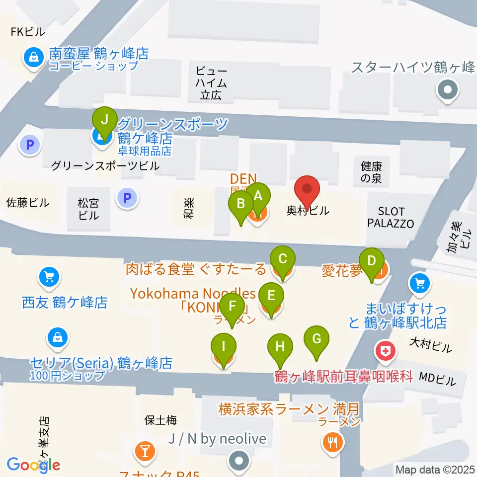 鶴ヶ峰センター ヤマハミュージック周辺のファミレス・ファーストフード一覧地図