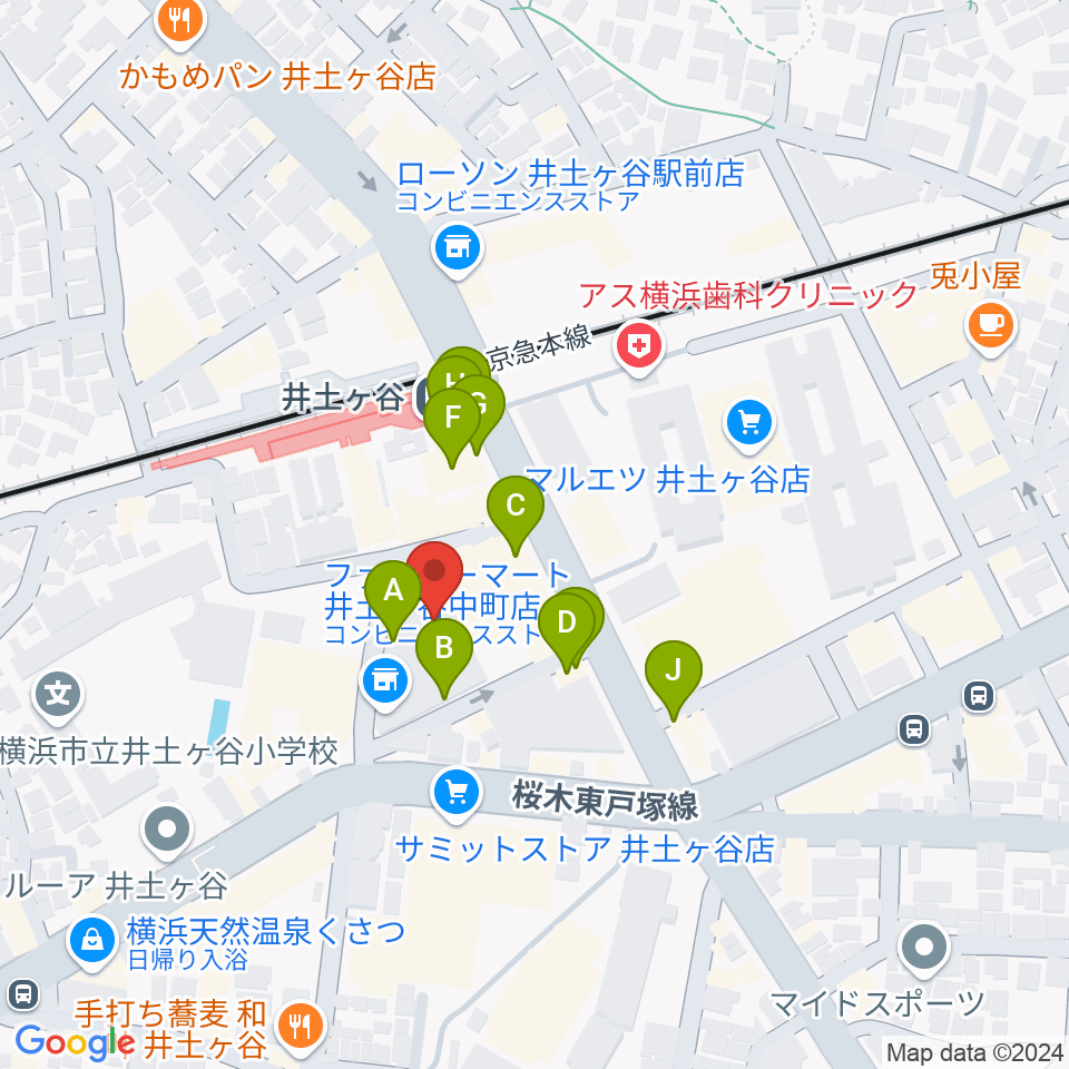 井土ヶ谷センター ヤマハミュージック周辺のファミレス・ファーストフード一覧地図