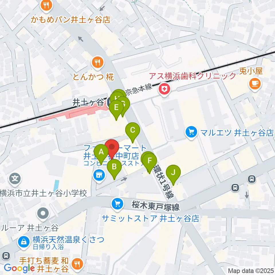 井土ヶ谷センター ヤマハミュージック周辺のファミレス・ファーストフード一覧地図