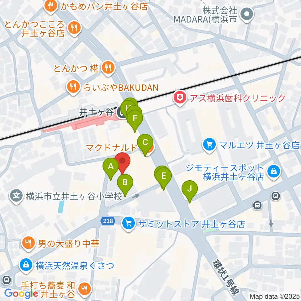 井土ヶ谷センター ヤマハミュージック周辺のファミレス・ファーストフード一覧地図