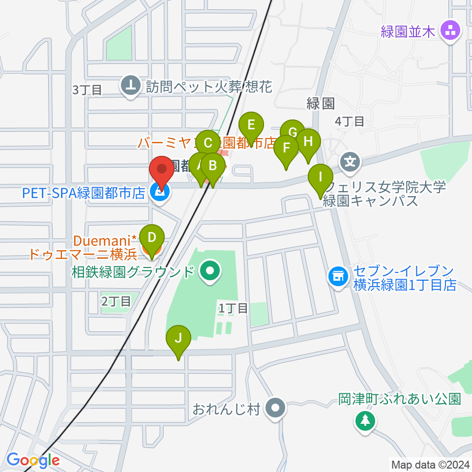 緑園都市センター ヤマハミュージック周辺のファミレス・ファーストフード一覧地図