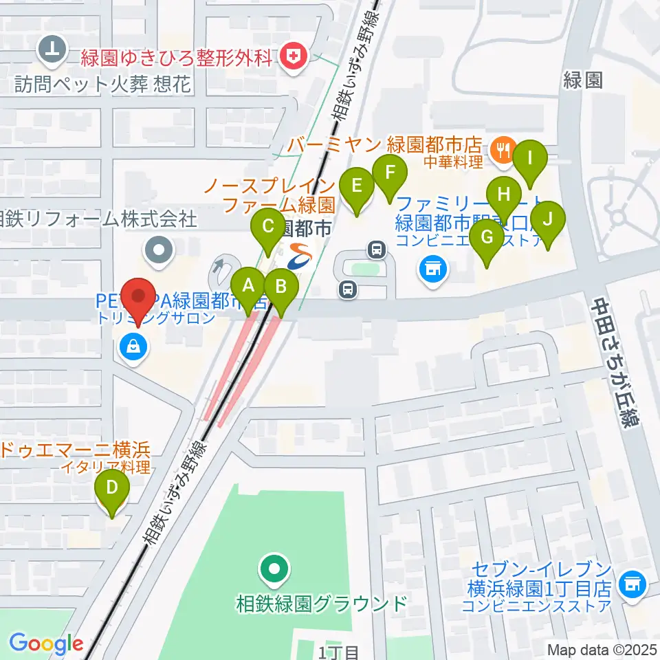 緑園都市センター ヤマハミュージック周辺のファミレス・ファーストフード一覧地図