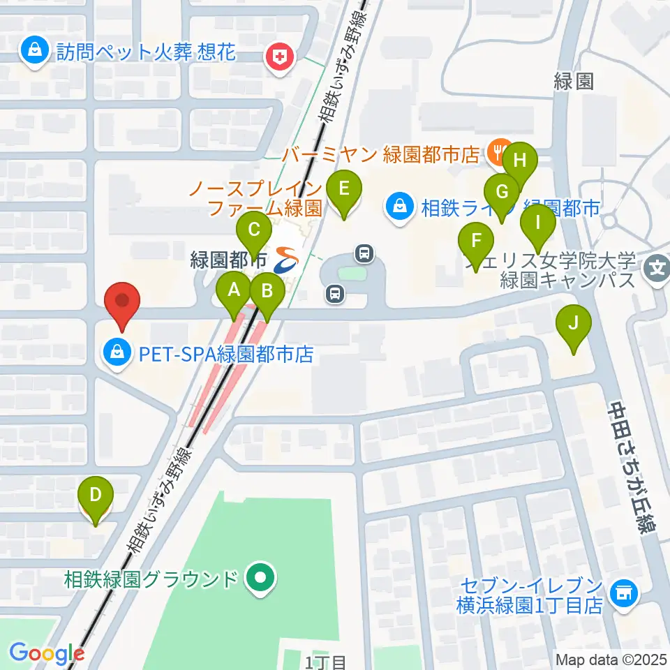 緑園都市センター ヤマハミュージック周辺のファミレス・ファーストフード一覧地図