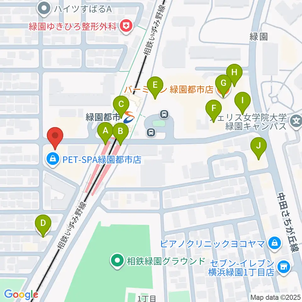 緑園都市センター ヤマハミュージック周辺のファミレス・ファーストフード一覧地図