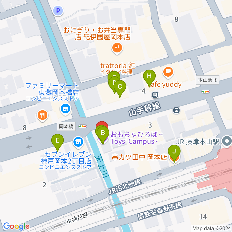 B-West周辺のファミレス・ファーストフード一覧地図